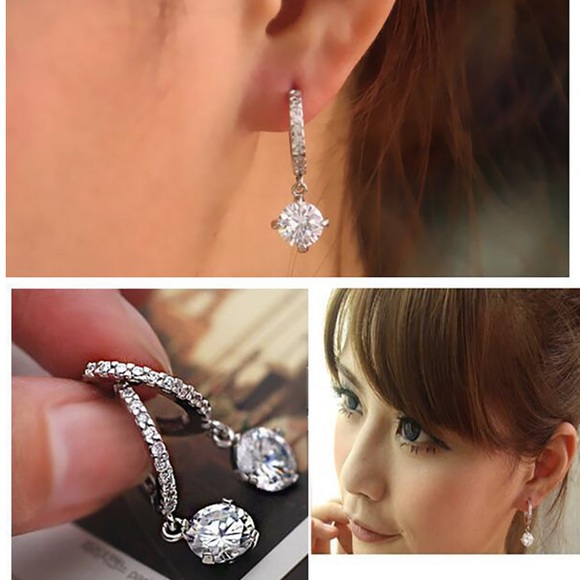 3/$30 CUTE SILVERY ZIRCON PENDANT HOOPS - Picture 4 of 7